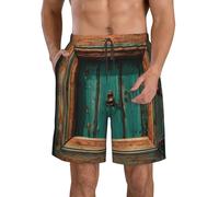 Traje de baño clásico rústico con puerta de madera antigua para hombre, pantalones cortos casuales con bolsillos, pantalones cortos de playa para hombre, Blanco, XXX-Large