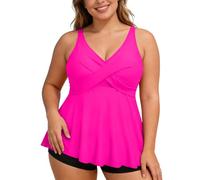 Traje de baño corto para mujer, bikini para mujer, traje de baño tankini de gran tamaño, falda fluida color sólido top de playa