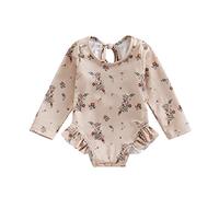Traje de baño de bebé niña anti-UV traje de natación con volantes manga larga impreso arco iris para piscina playa deporte vacaciones Swimwear, albaricoque, 2-3 ans
