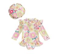 Traje de baño de bebé niña anti-UV traje de natación con volantes manga larga impreso arco iris para piscina playa deporte vacaciones Swimwear, amarillo, 2-3 ans