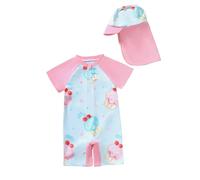 Traje de baño de bebé niña de una pieza estampado helado sandía estrella mar con gorro 1M 6A playa piscina verano traje baño bebé niña (White, 0-6 months)