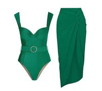 Traje de baño de bikini de 2 piezas para mujer con pareo a juego, traje de baño estilo kimono vintage con control de abdomen, conjunto de natación floral tropical (B, XL)