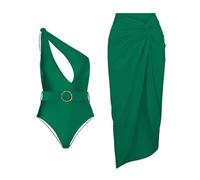 Traje de baño de bikini de 2 piezas para mujer con pareo a juego, traje de baño estilo kimono vintage con control de abdomen, conjunto de natación floral tropical (A, M)