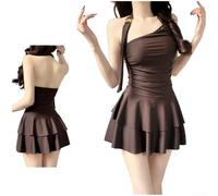 Traje de baño de cintura alta para mujer, traje de baño conservador adelgazante con brasier integrado, control de abdomen, modesto, una pieza para natación, playa, deportes acuáticos, negro, café, S