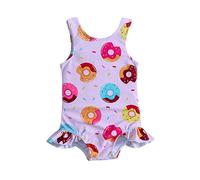Traje de baño de cuello halter para niñas, traje de baño negro para niñas, verano, volantes, estampado de dibujos animados, tankini de una pieza, conjunto de natación para la piscina y verano, rosso