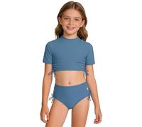 Traje de baño de dos piezas Bikini para niñas Top Diadema y Medias Altas, perfecto para la natación y las actividades de playa, azul marino, 7-8 Años