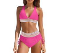 Traje de baño de dos piezas con cordón de cintura alta para mujer, opción de viaje relajada, estilo práctico junto a la piscina, esencial para la playa de temporada, para alberca, Rd1., 4XL