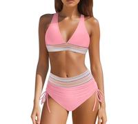 Traje de baño de dos piezas con cordón de cintura alta para mujer, opción de viaje relajada, estilo práctico junto a la piscina, esencial para la playa de temporada, para alberca, Rd3, 5XL