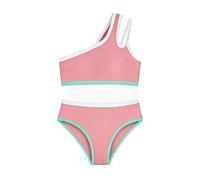 Traje de baño de dos piezas con diseño de un hombro descubierto, práctica opción de viaje, traje de baño de fácil cuidado, estilo junto a la piscina, esencial de temporada 2026, rosa, 15-16 años