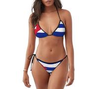 Traje de baño de dos piezas con estampado de bandera cubana para mujer, traje de baño sexy con triángulo halter, parte superior triangular, conjunto de, Negro -, S