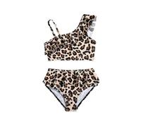 Traje de baño de dos piezas con estampado de leopardo adorable bikini para playa, piscina, vacaciones de verano, ropa de moda para niños pequeños, ideal para días soleados junto al agua, corte cómodo