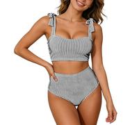 Traje de Baño de Dos Piezas con Tirantes Anudados y Diseño de en Cintura Alta para Mujer Bikini Mujer Push Up Deportivo Cintura Alta