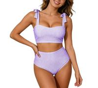 Traje de Baño de Dos Piezas con Tirantes Anudados y Diseño de en Cintura Alta para Mujer Bikini Mujer Push Up Deportivo Cintura Alta
