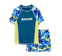 Traje de baño de Dos Piezas de Secado rápido para niño | Camiseta de Manga Corta y bañador con protección Solar UPF 50+ para Aguas Termales y Playa (Blue, 9-10 Years)