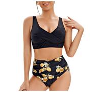 Traje De Baño De Dos Piezas para Mujer Conjunto Bikini Cintura Alta Traje Baño con Piernas Braguitas Bikini Estilo Boho para La Playa Atractivo Bikinis Encaje Mujer Ropa Playa Push Up Liso Eño Trajes