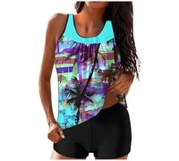 Traje de baño de dos piezas para mujer, diseño gráfico de playa, espalda cruzada, camiseta sin mangas para verano, puesta de sol, arena, camiseta de ajuste básico, verde claro, S
