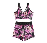 Traje de baño de dos piezas para mujer, estampado de color a la moda, cuello en V, camiseta con almohadillas de pecho y sin armaduras, traje de baño para mujer 2 piezas Shorty, rosa fuerte, M