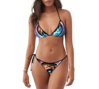 Traje de baño de dos piezas para mujer, suave, liso, maravilloso diseño de estampado completo del universo para playa, piscina y surf, Negro, S