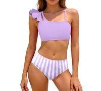 Traje de baño de Dos Piezas para niñas, Traje de baño con Volantes y Correa Ajustable, Secado rápido, para Playa, Traje de baño para niñas de 5 a 16 años