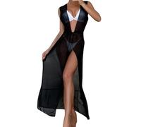 Traje de baño de embarazo nudo cubierta sin lencería cuello en V Split horquilla vestido playa envoltura bikini brillante cubierta para trajes de baño traje de baloncesto, Le Noir, S
