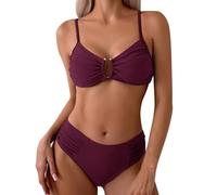 Traje de baño de fútbol bikini para mujer, traje de baño de cintura alta de color sólido, traje de baño dividido de una pieza para niñas, vino., S