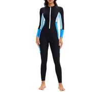 Traje de baño de manga larga para mujer, bloque de color, traje de surf de una pieza, cremallera frontal, protector de erupción 50+, traje de surf UPF para esnórquel y natación, talla L