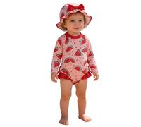 Traje de Baño de Manga Larga para Niñas, Conjunto con Gorra de Natación a Juego, Traje con Estampado de Flores y Escamas, Ropa de Playa y Piscina para Sol