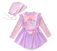 Traje de baño de manga larga para niñas de moda con falda estilo sombrero para actividades de natación desde niños pequeños hasta, morado, 4-6 años