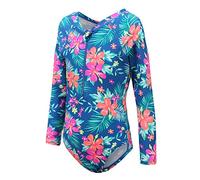 Traje de baño de manga larga para niñas de una pieza para la playa, chaleco de natación para niñas de 5 a 16 años, Azul floral., 3-4 años