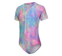 Traje de baño de manga larga para niñas de una pieza para la playa, chaleco de natación para niñas de 5 a 16 años, Rosa y azul teñido anudado, 9-10 años