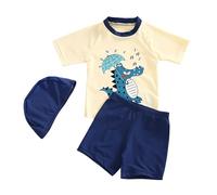 Traje de baño de manga larga para niños, con estampado de dinosaurios de dibujos animados, UPF 50, protección solar para niños pequeños, amarillo claro, 8-9 años