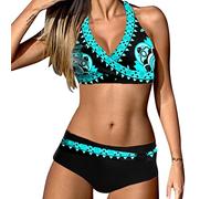 Traje de baño de mastectomía para mujer con bolsillo Lands End, conjunto de bikini de mujer de cintura alta, traje de baño de dos piezas, gancho y ojal de torsión, tirantes ajustables, Azul-6, M
