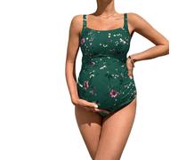 Traje de baño de maternidad floral de una pieza, elegante traje de baño vintage sin espalda, bikini de una pieza para mujer, ideal para la playa de verano, vacaciones y fotografía de maternidad (verde