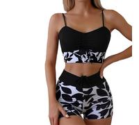 Traje de baño de mujer con cintura alta y estampado camisa de los hombres con pajarita, Blanco, M