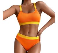 Traje de baño de mujer de 2 piezas bikini de cintura alta push up impreso para mujer traje de playa de dos piezas de tela especial a rayas y multicolor M242, c, L