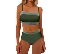 Traje de baño de mujer de 2 piezas bikini diadema colorida hombros desnudos y cintura alta para verano un conjunto de dos piezas refinando y sexy, Dark Verde, XXX-Large