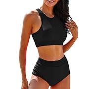 Traje de baño de mujer de 2 piezas de cintura alta este bikini de dos piezas con un top de tirantes es perfecto para un look elegante y muy favorecedor para resaltar tu silueta con elegancia, Le Noir