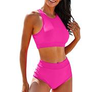 Traje de baño de mujer de 2 piezas de cintura alta este bikini de dos piezas con un top de tirantes es perfecto para un look elegante y muy favorecedor para resaltar tu silueta con elegancia, rosa