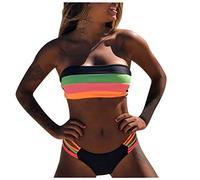 Traje de baño de mujer de 2 piezas este bikini de dos piezas a rayas de colores con un sujetador plegable es perfecto para un look a la vez a la moda y muy favorecedor para resaltar tu, verde, M