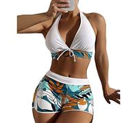 Traje de baño de Mujer de Dos Piezas Push Up Floral Halter Tankini Set con Shorts Bikini para Estampado V Dos Piezas Conjunto Bañador Traje con Relleno Mujer Brasileo Ropa de Playa