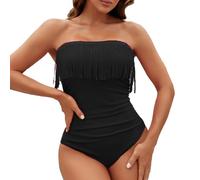 Traje de baño de mujer traje de baño largo torso con aro fijo sujetador tirantes desmontables en color sólido para un agarre perfecto deporte para mujer negro, Negro , L