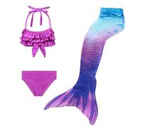 Traje de baño de niñas 3 Piezas Bikini Cosplay bañAdores Traje de baño de Playa con Falda Cola, para Jugar en la Cola, Piscina en Verano y en el Agua (04-Purple, 12-13 años)
