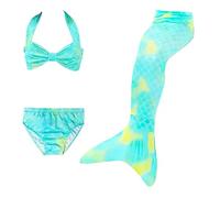 Traje de baño de niñas 3 Piezas Bikini Cosplay bañAdores Traje de baño de Playa con Falda Cola, para Jugar en la Cola, Piscina en Verano y en el Agua (04-Mint Green, 8-9 años)