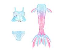 Traje de baño de niñas 3 Piezas Bikini Cosplay bañAdores Traje de baño de Playa con Falda Cola, para Jugar en la Cola, Piscina en Verano y en el Agua (8-9 años)