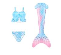 Traje de baño de niñas 3 Piezas Bikini Cosplay bañAdores Traje de baño de Playa con Falda Cola, para Jugar en la Cola, Piscina en Verano y en el Agua (02-Light Blue, 4-5 años)