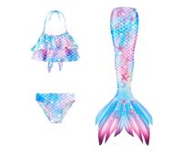 Traje de baño de niñas 3 Piezas Bikini Cosplay bañAdores Traje de baño de Playa con Falda Cola, para Jugar en la Cola, Piscina en Verano y en el Agua (07-Sky Blue, 8-9 años)