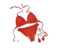 Traje De Baño De Punto Hecho A Mano Casual Verano Push Up Crochet Bikini Set Traje De Baño De Dos Piezas Sexy Backless Moda con Cuello En V Ropa De Playa,Naranja,M