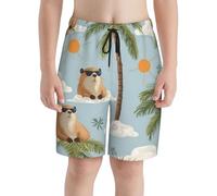 Traje de baño de secado rápido con estampado de capibara para adolescentes y niños, de 7 a 20 años, para niños grandes, pantalones cortos de playa, Beach Cute Capybara 2, 10-12 años