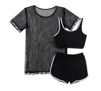 Traje de baño de tres piezas para niña alta con banda letras y pareo a juego, Le Noir, 6-7 Años
