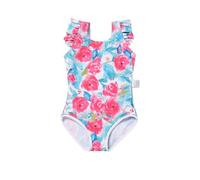 Traje de baño de una pieza camiseta con espalda estampada floral para niñas ideal para actividades acuáticas en la playa o en la piscina, rosa, 3-4 Años